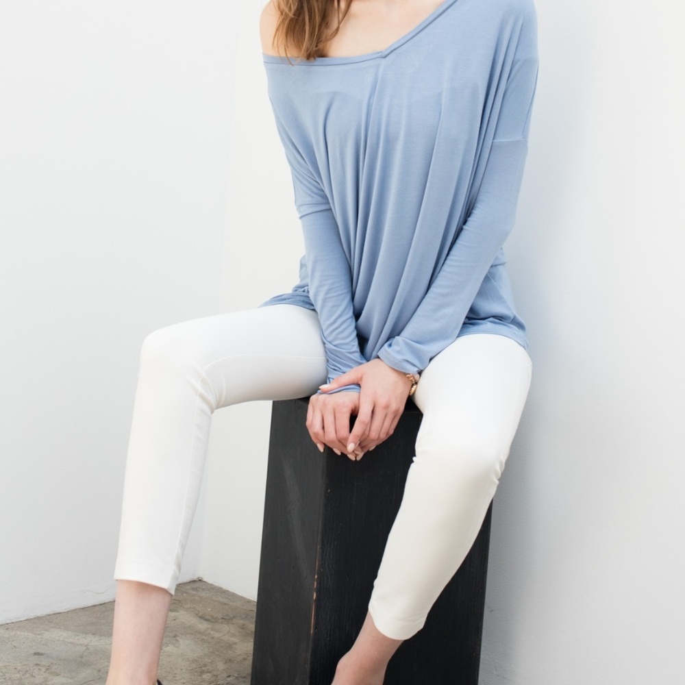 Bamboo Long Sleeve V-Neck light blue Casual Top